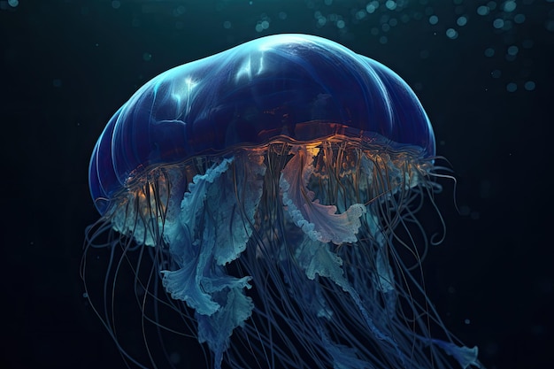 Águas-vivas nadando no mar Linda água-viva iluminada Generative AI