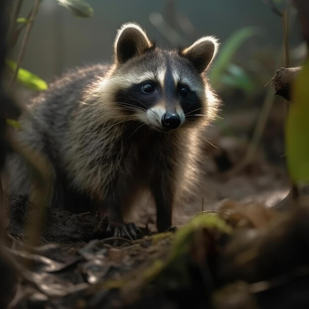 Guaxinim em IA geradora de habitat natural