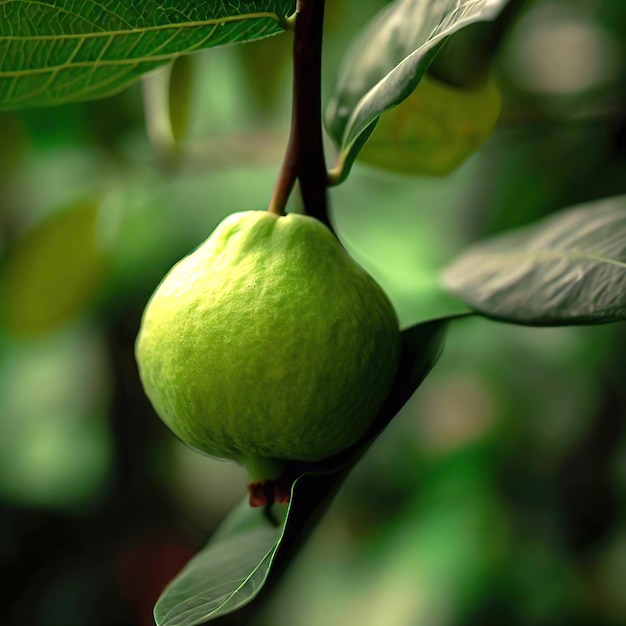 La guayaba sola está en la rama del árbol