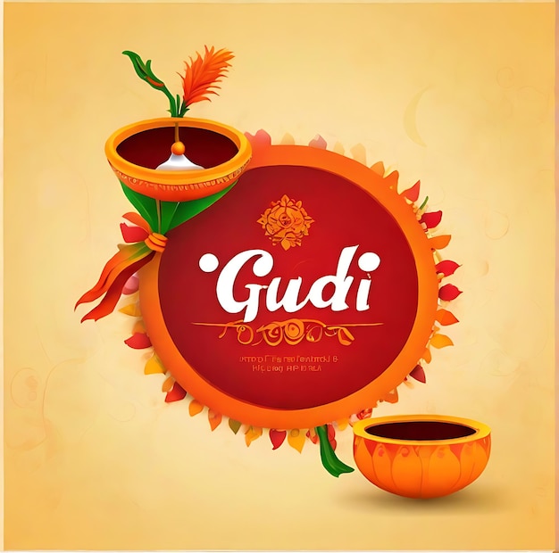 Gudi Padwa Grußkarte mit elegantem Design und festlichen Wünschen
