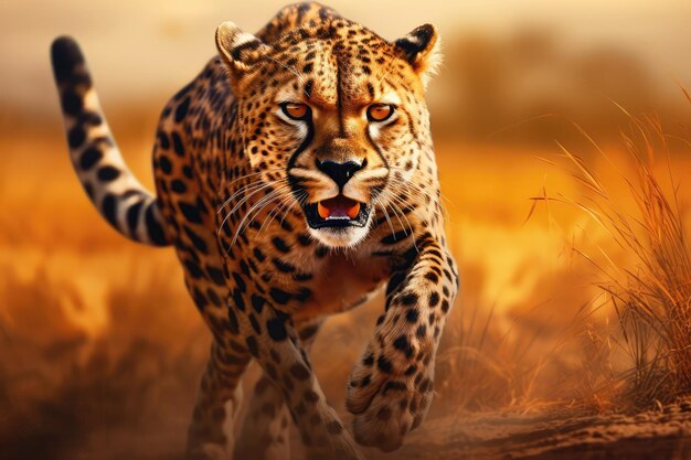 Un guepardo en busca de presas en la sabana representado a través del arte digital