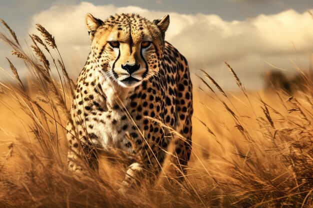 Un guepardo en busca de presas en la sabana representado a través del arte digital