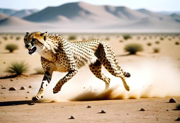 Foto un guepardo corriendo en el desierto con las palabras guepardo en su pecho