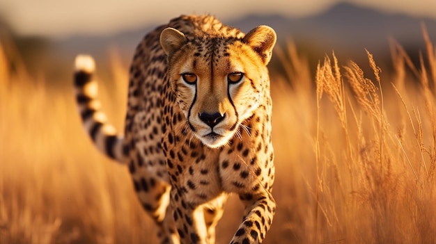 un guepardo corriendo por la hierba en la naturaleza.