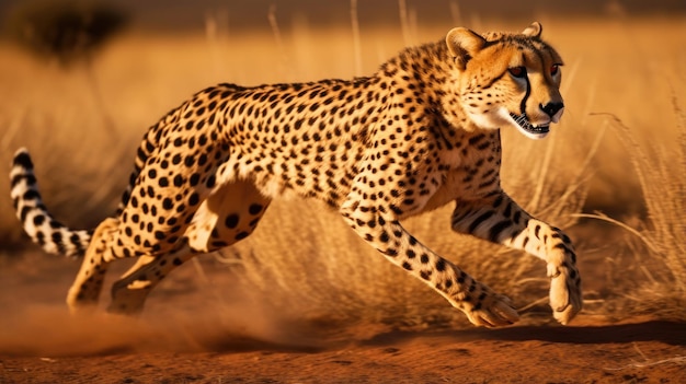 Foto guepardo corriendo rápido en la naturaleza