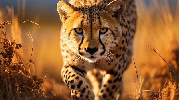Guepardo en las reservas africanas de caza y arbustos en primer plano fotografía de vida silvestre