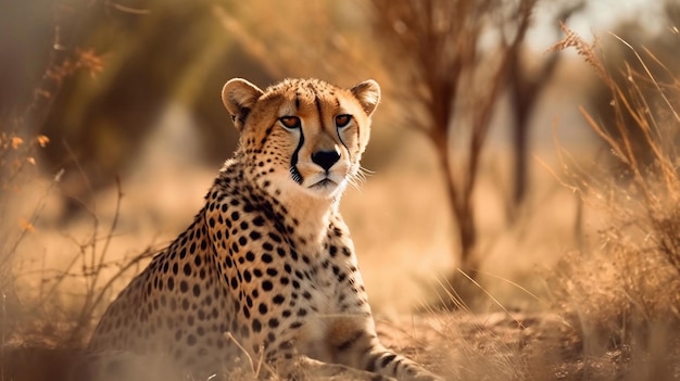 Un guepardo se sienta en la hierba de Savana