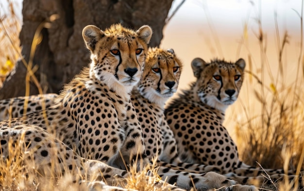 Los guepardos descansan bajo un árbol