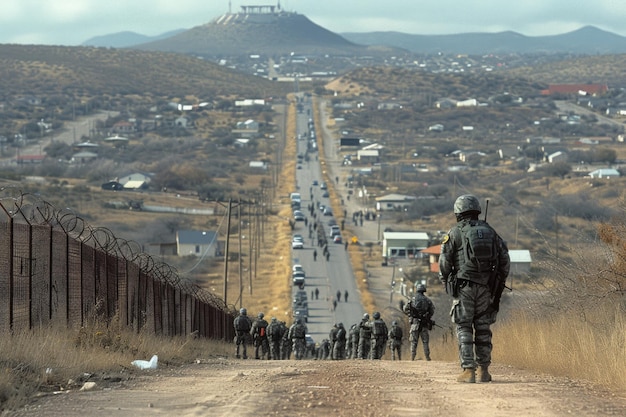 Foto guerra civil americana protestas contra la política de inmigración los emigrantes protegen la frontera de texas.