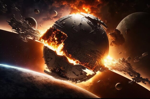Guerra espacial humana e alienígena no espaço sideral para colônia estelar