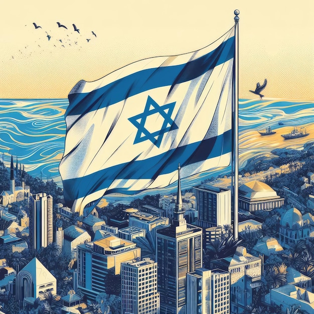 La guerra entre Israel y Palestina bandera de Israel estrella de David símbolo de guerra bombardeo israelí Palestina