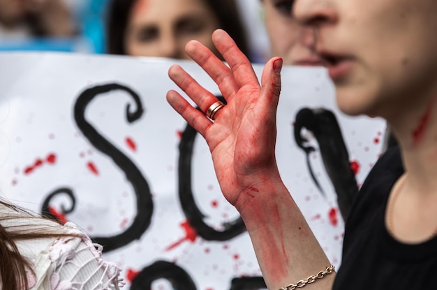 Guerra na Ucrânia Rally na Praça da Independência em Kiev