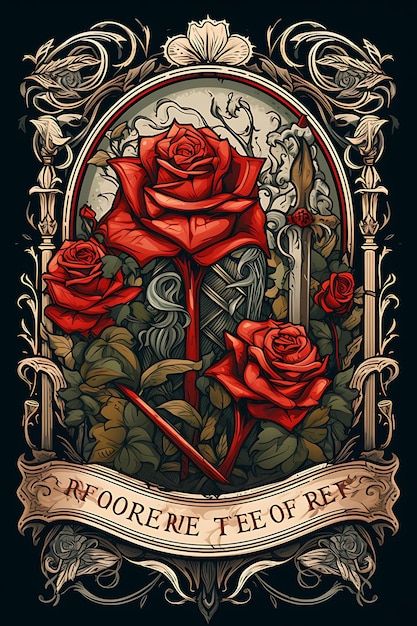 Guerra de las Rosas Campo de batalla medieval con caballeros Rojo profundo Diseño de cartel 2D A4 Ideas creativas