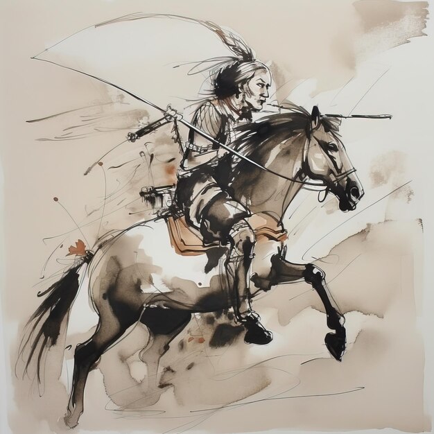 Guerreiro de cavalo indiano em aquarela Imagem de alta qualidade para o seu trabalho Generative Ai Guerreiro de cavalo em aquarela indiano