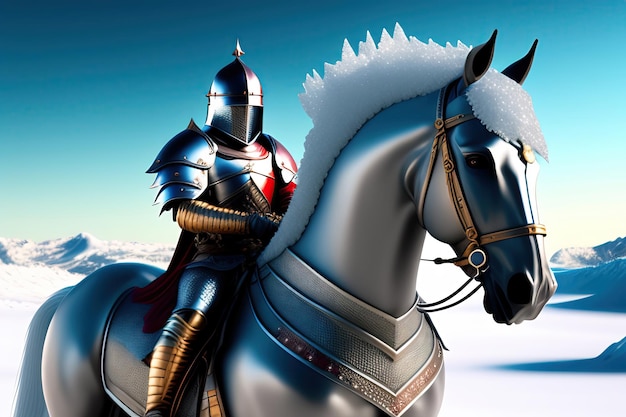 Guerreiro de gelo Guerreiro na armadura de um cavaleiro medieval feito de gelo ilustração 3d