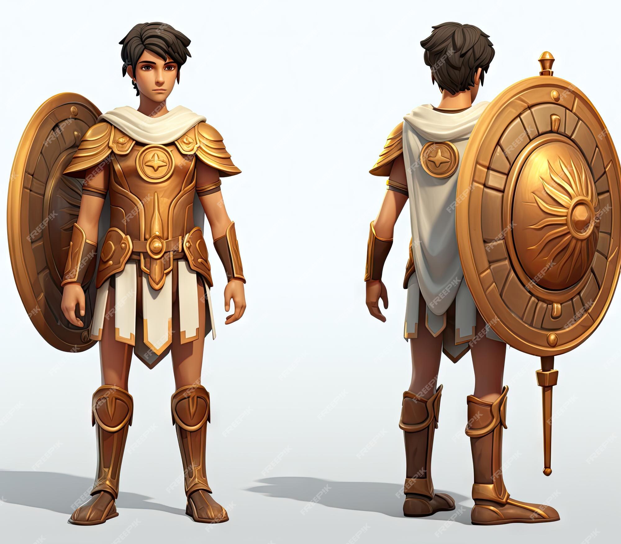 Guerreiro de personagem de jogo 3d da ilustração de desenho animado de  design de jogo de história antiga em fundo branco