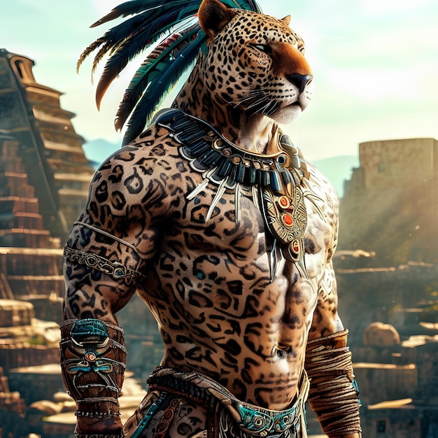 Guerreiro jaguar mítico da cultura asteca mexicana