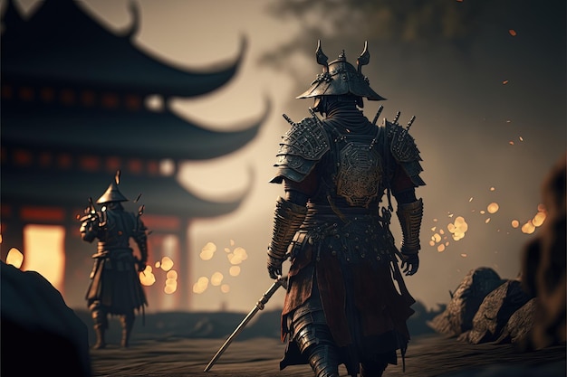 Guerreiro samurai em armadura pesada Ronin samurai personagem de fantasia Generative Ai