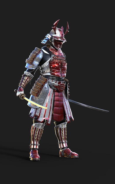 Guerreiro Samurai Vermelho futurista em armadura BattleReady