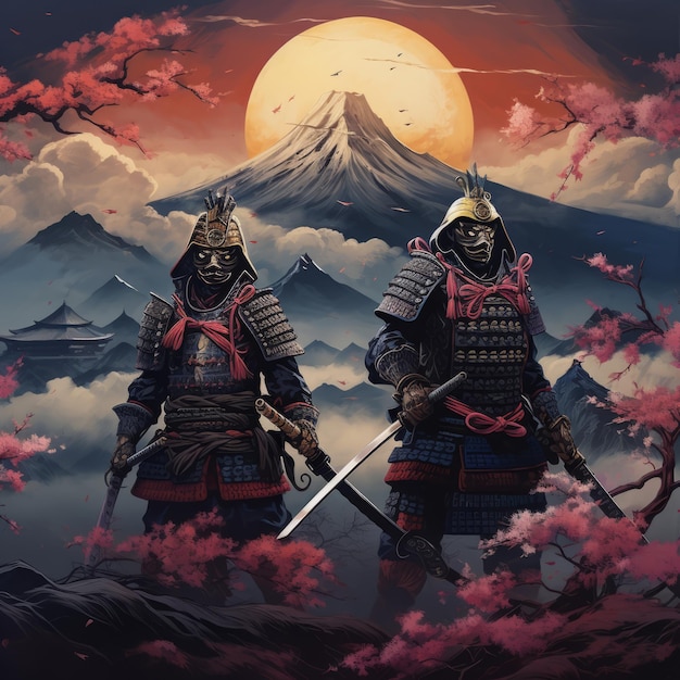 Guerreiros do Sol Nascente Duelando Samurais Em Meio da Majestade do Monte Fuji