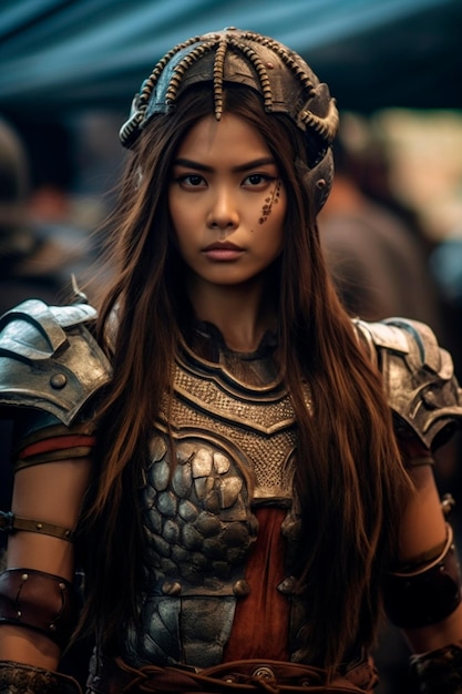 Guerrera mujer oriental con armadura de guerra