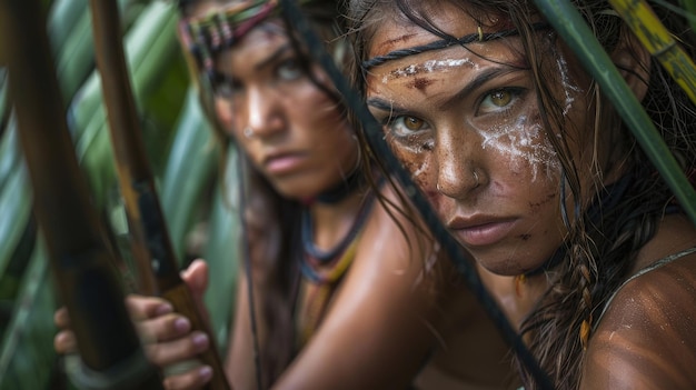 Foto guerreras feroces, las legendarias amazonas femeninas en un cautivador retrato que muestra su fuerza, valentía y formidable presencia en el mito y la historia antiguos.