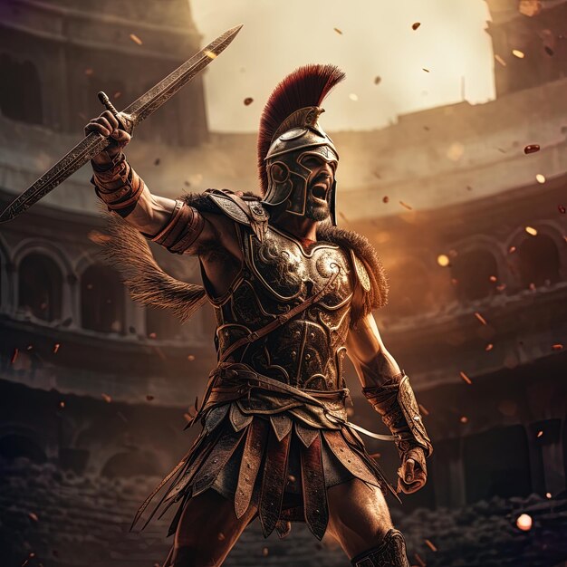 Foto un guerrero con una espada y un escudo en el fondo