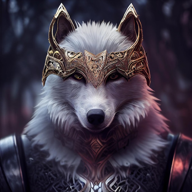 guerrero lobo blanco antropomórfico con armadura medieval 3d renderizado