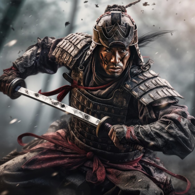 Un guerrero samurai de fantasía en pose de batalla samurai japonés Generative aixA