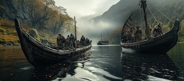 Guerreros vikingos legendarios sus longships batallas y mitología nórdica Generado con IA