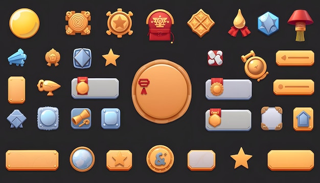 GUI Kit casual Activos para un teléfono móvil de juego un conjunto de elementos para la interfaz del juego Popups