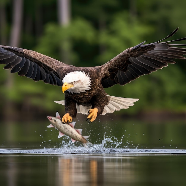 Águia americana mergulhando em direção à presa com ferocidade