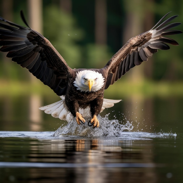 Águia americana mergulhando em direção à presa com ferocidade