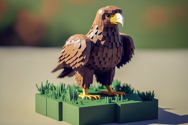 Águia, animais feitos de cubos 3d, ilustração de voxel para videogames ou ilustração de animação 3d e estúdios vfx, criados com a tecnologia Generative AI