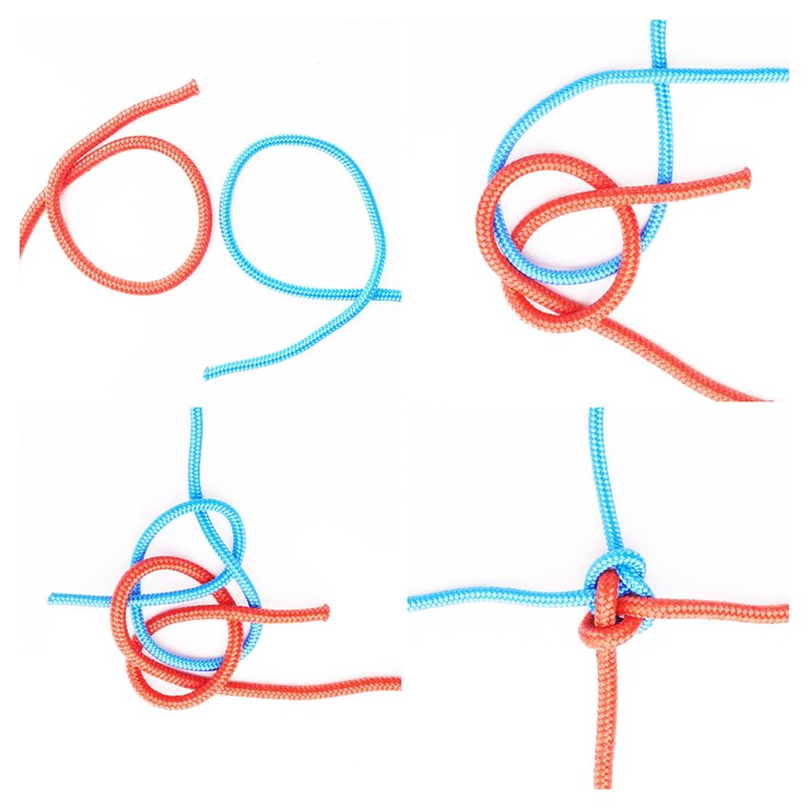 Foto guía de cable o cómo atar cuerdas sobre fondo blanco en el estudio para instrucciones de seguridad o seguridad nudo material y diseño de color para cuerdas herramientas técnicas o aprendizaje para pasos de supervivencia lección