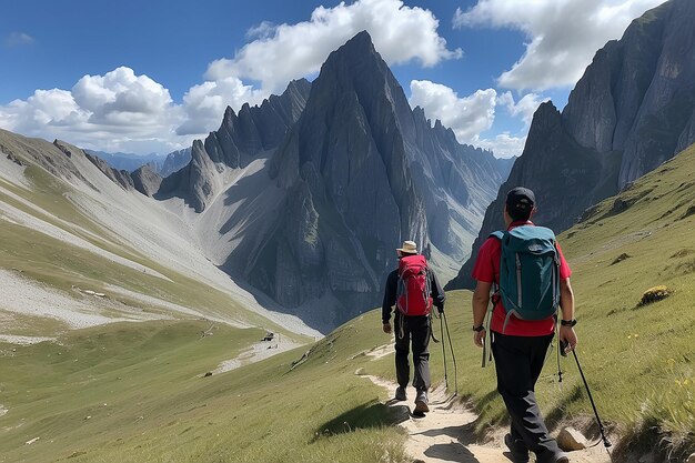 Foto guía caminando por la montaña