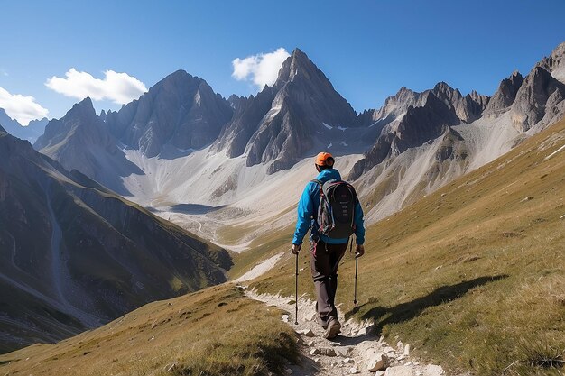 Foto guía caminando por la montaña