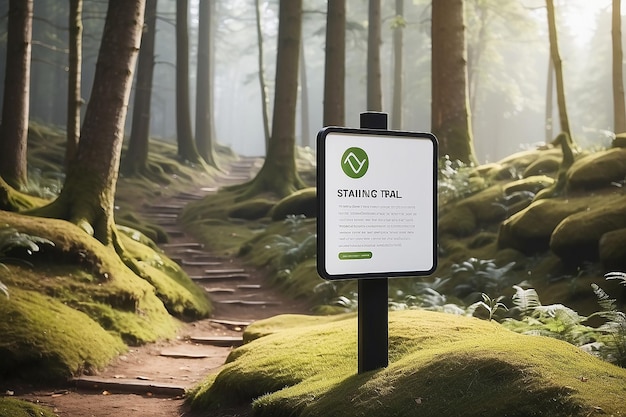 Foto guía de caminata del sendero de peregrinación mockup de señalización con espacio vacío para colocar su logotipo