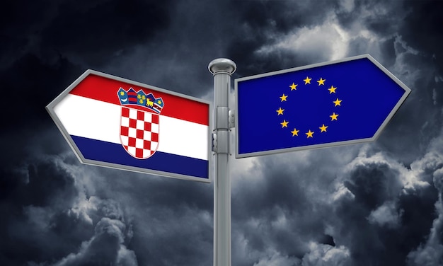 Guía de Croacia y la Unión Europea Moviéndose en diferentes direcciones Representación 3D