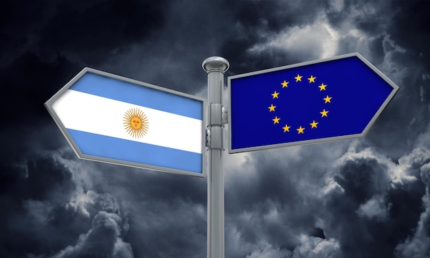 Guia da Argentina e da União Europeia Movendo-se em direções diferentes Renderização em 3D