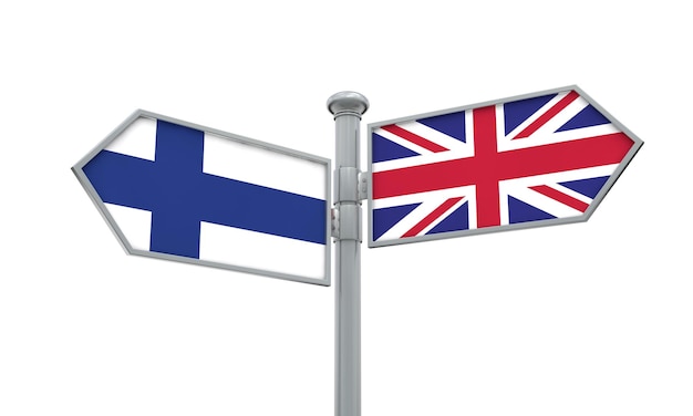 Guia da Finlândia e do Reino Unido Movendo-se em direções diferentes Renderização em 3D