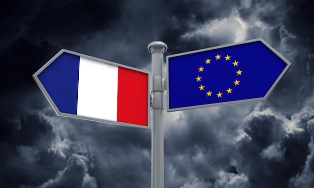 Guia da França e da União Europeia Movendo-se em direções diferentes Renderização em 3D