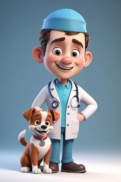 Guia de ilustração de animação 3D de personagens de desenhos animados veterinários