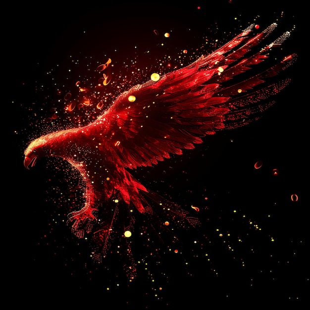 Águia formada em sangue derramado Vermelho escuro Líquido transparente Wi Arte de fundo Y2K Conceito brilhante