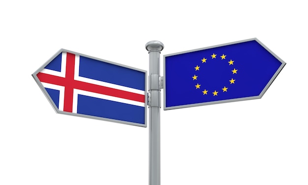 Guía de Islandia y la Unión Europea Moviéndose en diferentes direcciones Representación 3D