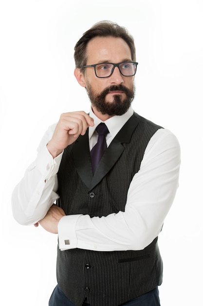 Guia para lentes e armações de óculos graduados Roupa formal clássica de empresário e óculos adequados fundo branco A aparência do negócio deve ser adequada Escolha formal de óculos de empresário