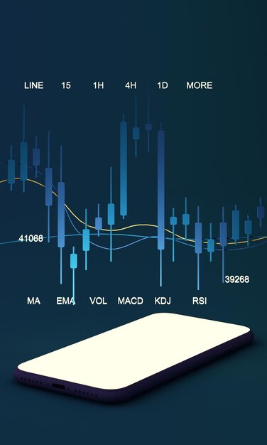 Una guía para las personas que entran en el mercado de criptomonedas con un gráfico de precios y un lápiz y papel de notas para estudiar el fondo azul render 3d