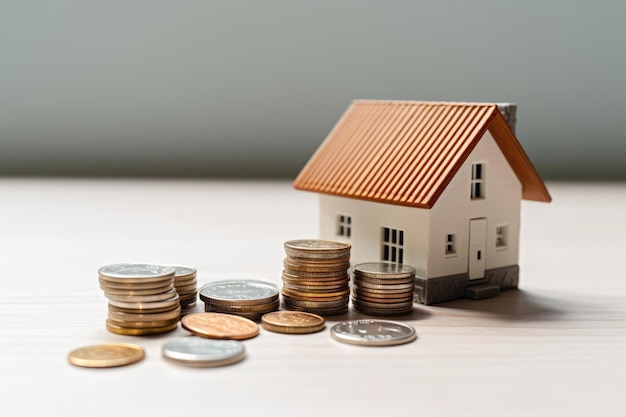 Guía para préstamos hipotecarios y hipotecarios con casas en miniatura y monedas