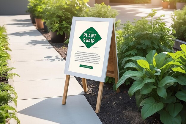 Guías de intercambio de plantas del club de jardinería de vecindario Mockup de señalización con espacio blanco en blanco para colocar su diseño