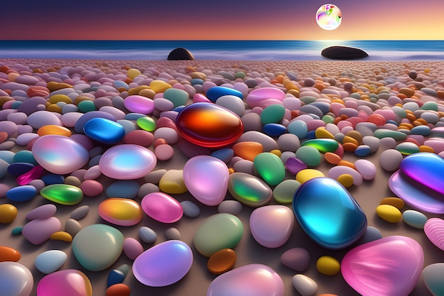 Guijarros de cristal del arco iris en la playa